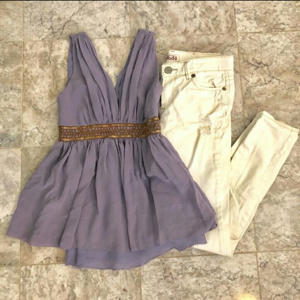 Designer Bundled Grecian silk top & cream pants!